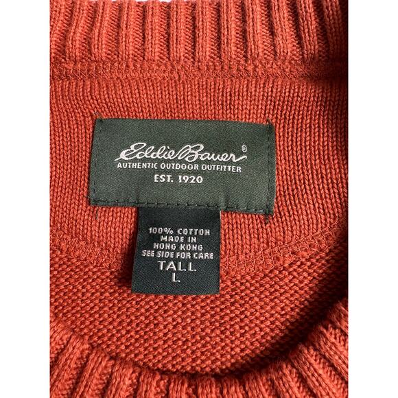 Eddie Bauer Orange Crewneck Cotton Sweater Men's Tall Large Pullover - Picture 3 of 5
